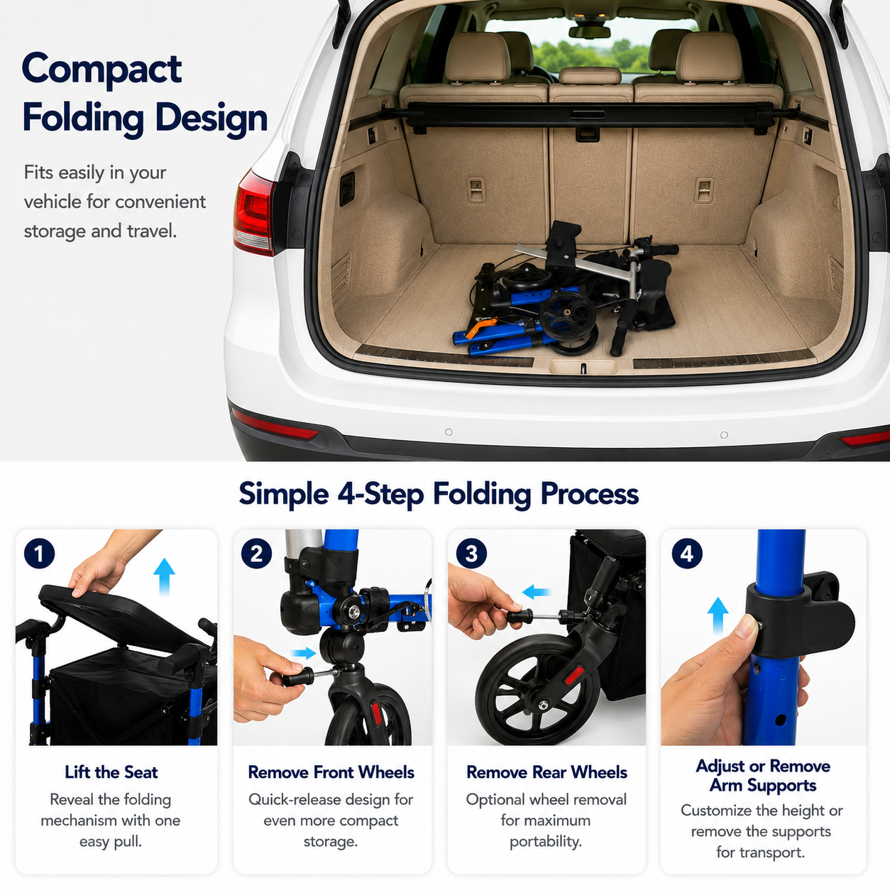Elderly walker, elbow rest, pushable, seatable, storage bag, walker, no need to install hand-push, travel shopping, aluminum alloy