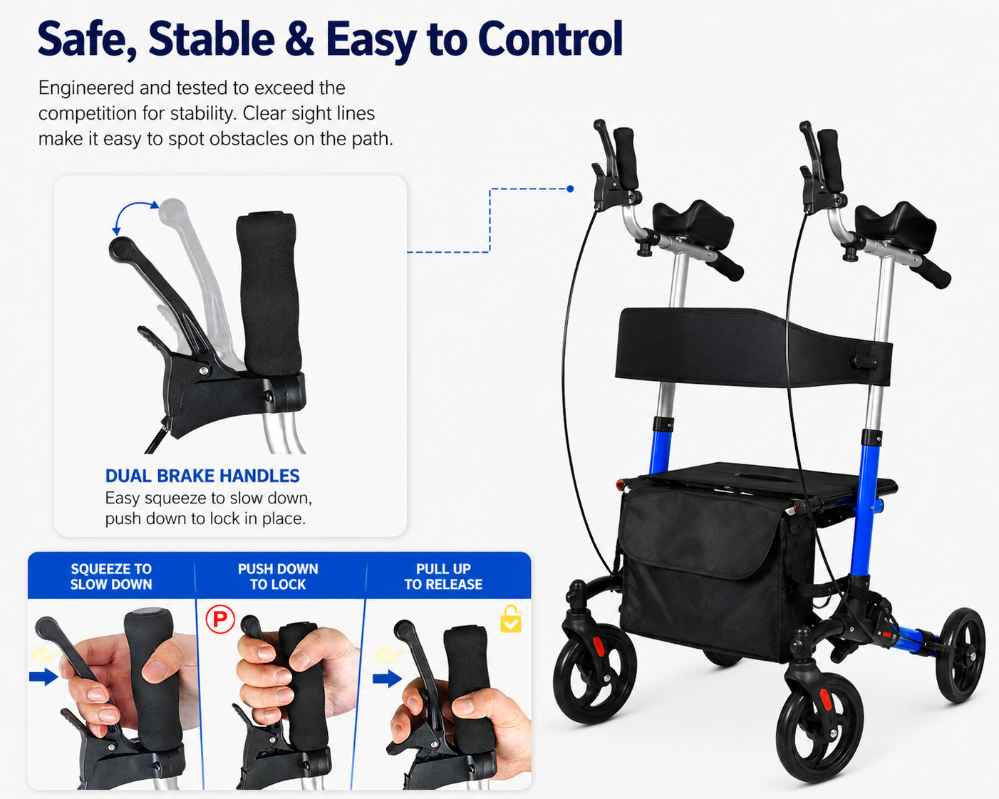 Elderly walker, elbow rest, pushable, seatable, storage bag, walker, no need to install hand-push, travel shopping, aluminum alloy