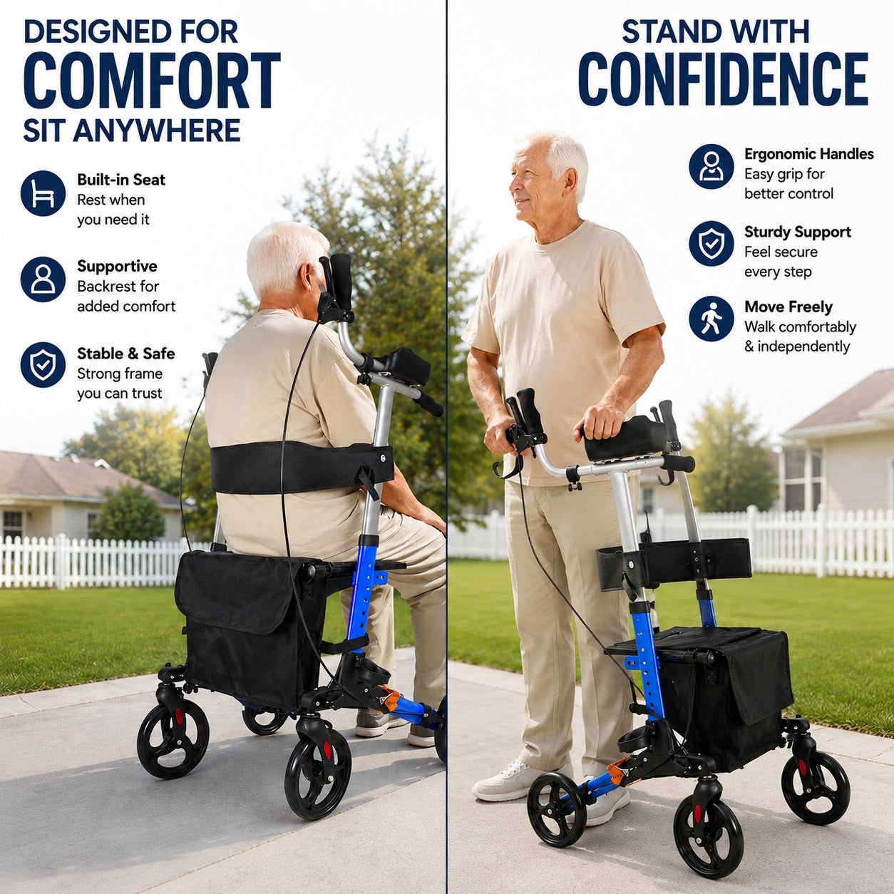 Elderly walker, elbow rest, pushable, seatable, storage bag, walker, no need to install hand-push, travel shopping, aluminum alloy